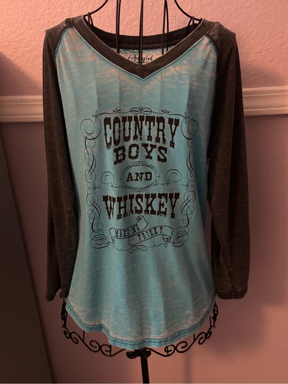 Women’s “Country Boys and Whiskey" Blue And Grey Tee Size Large